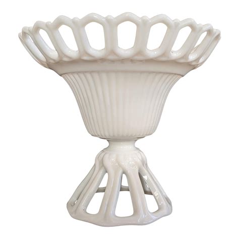 milk glass pedestal|More.